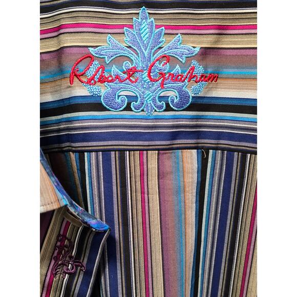 Robert Graham Multicolor Striped Flip-Cuff Long Sleeve Men's Collared Shirt 4XLT - Picture 4 of 8